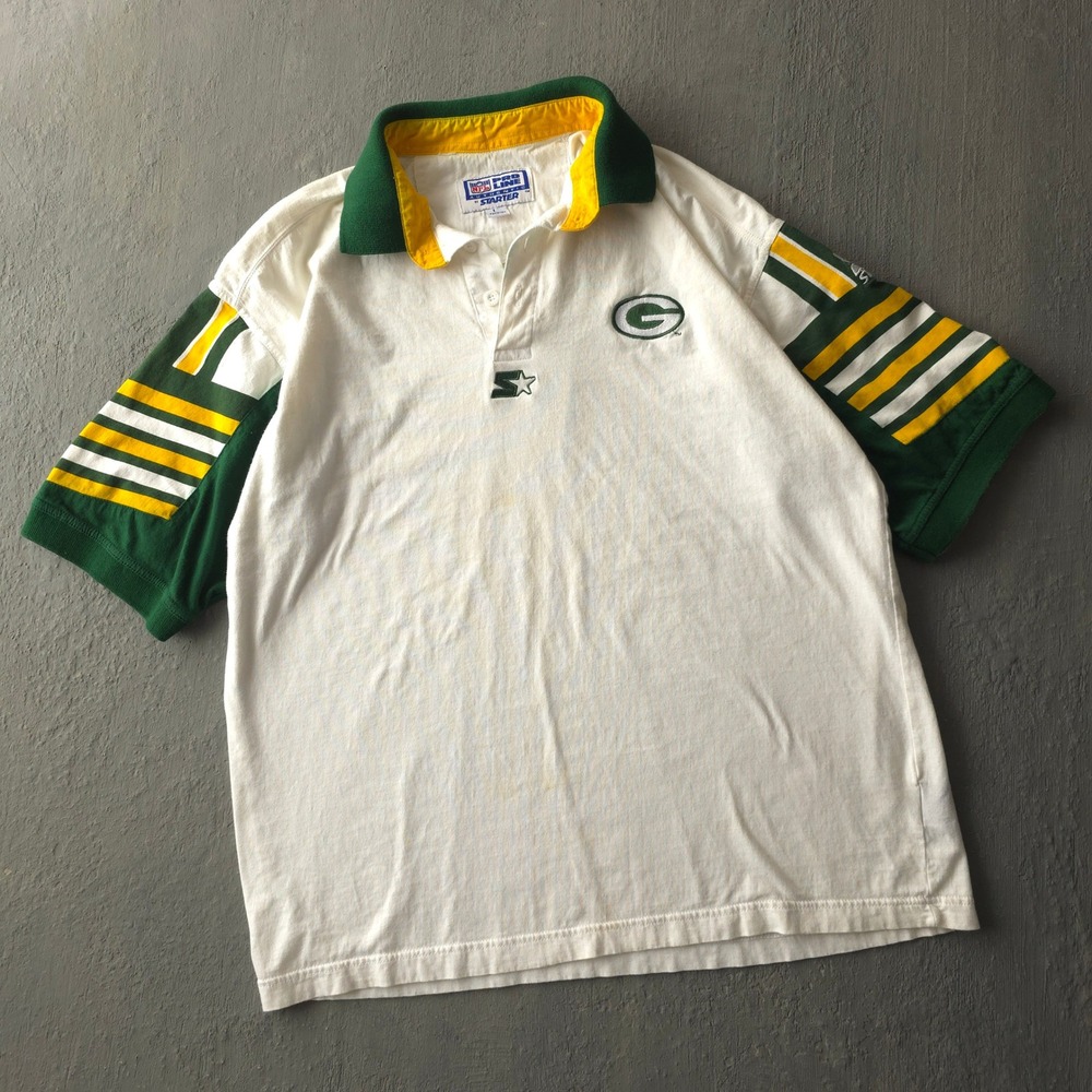 Vintage 90s Starter White Green Bay Packers Polo Shirt Large NFL Pro Line